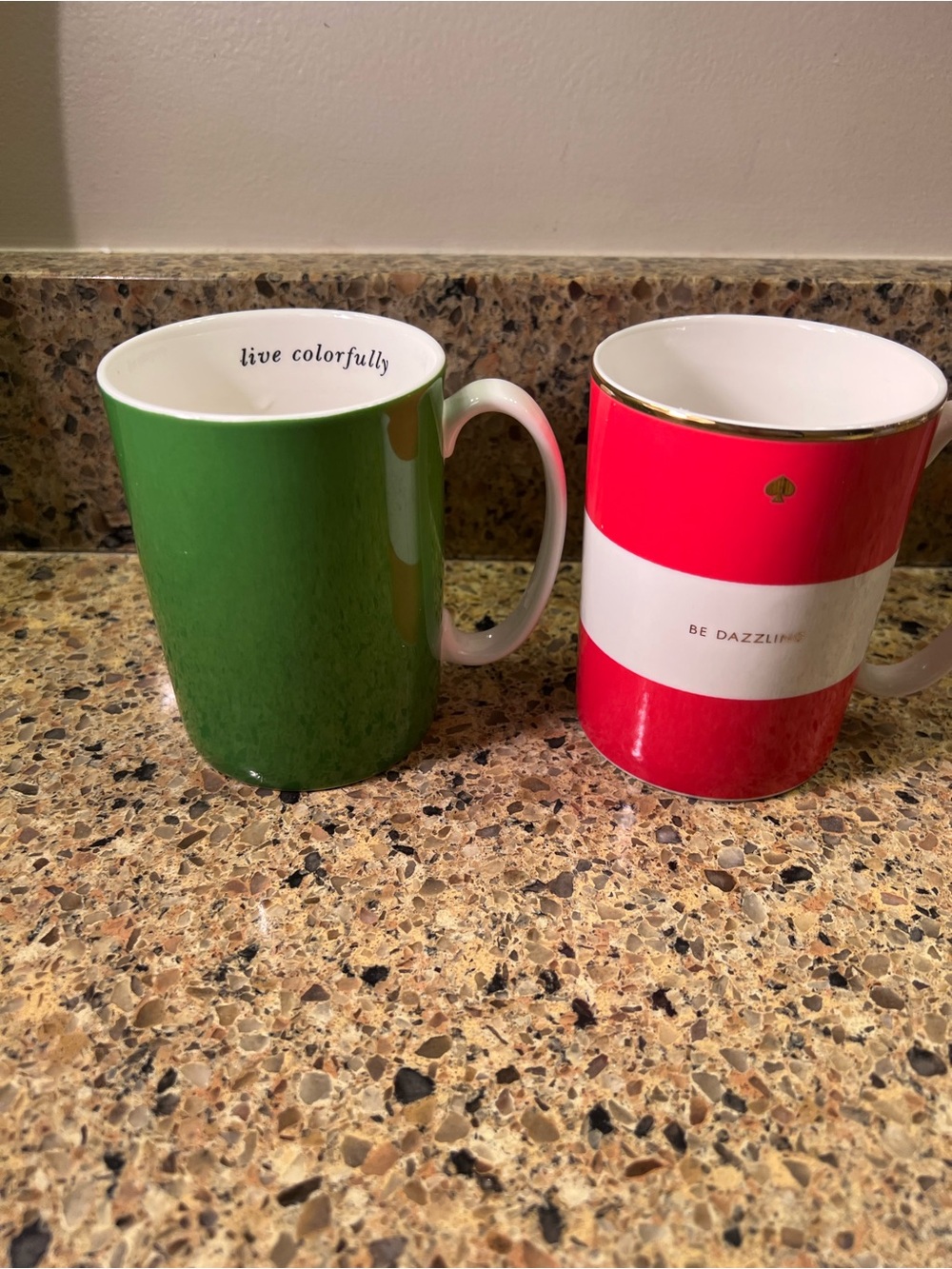 Kate Spade by Lenox green and red striped mug duo with gold accents